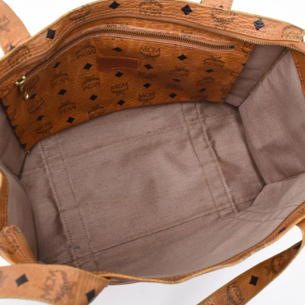 MCM Cognac Vicetos Top Zipper Shoulder Work Bag Briefcase Authentic EUC - Picture 2 of 16